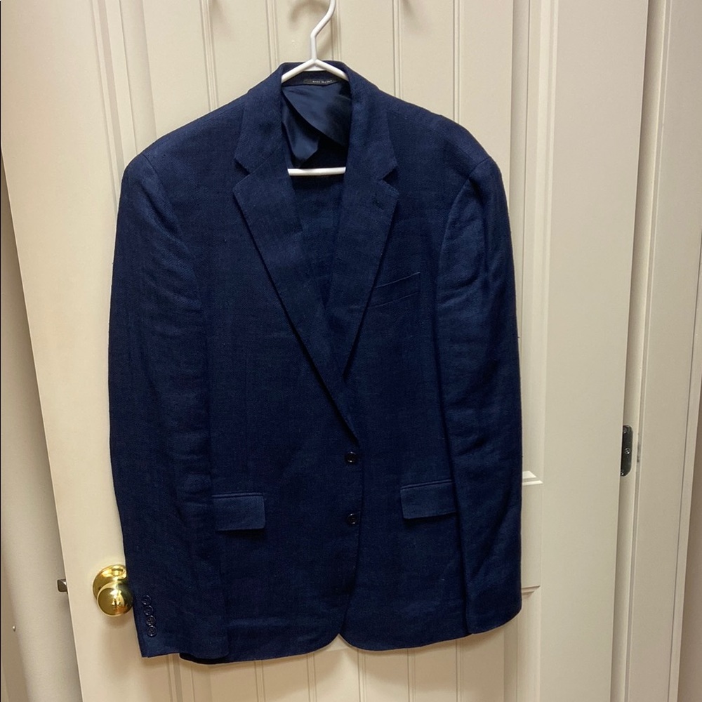 Ralph Lauren Navy Blue Linen Sport Coat with Notched Lapels